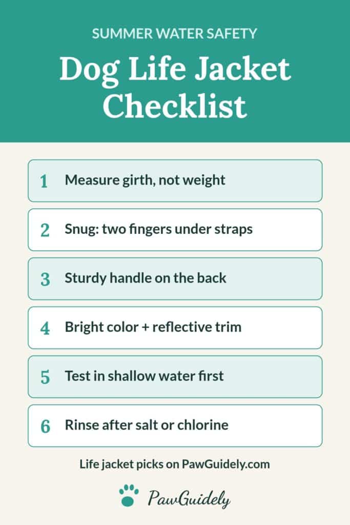 Pinterest pin: dog life jacket checklist for water safety