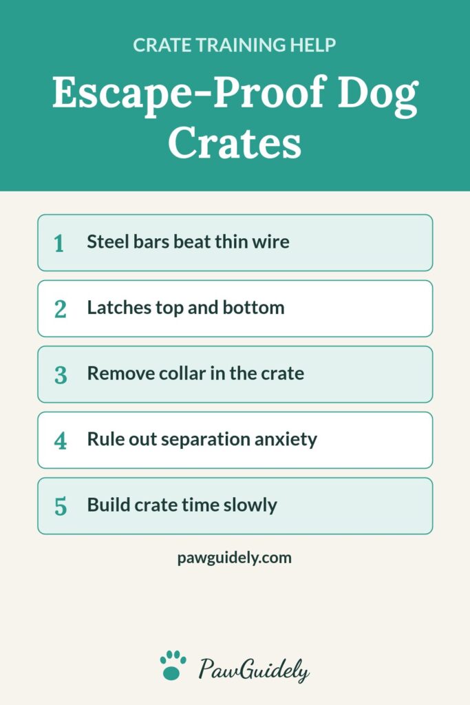 Pinterest graphic: escape proof dog crates