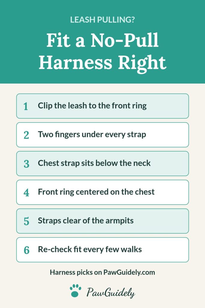 Pinterest pin: how to fit a no-pull dog harness in 6 steps