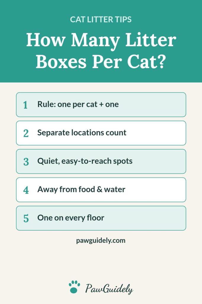 Pinterest graphic: how many litter boxes per cat