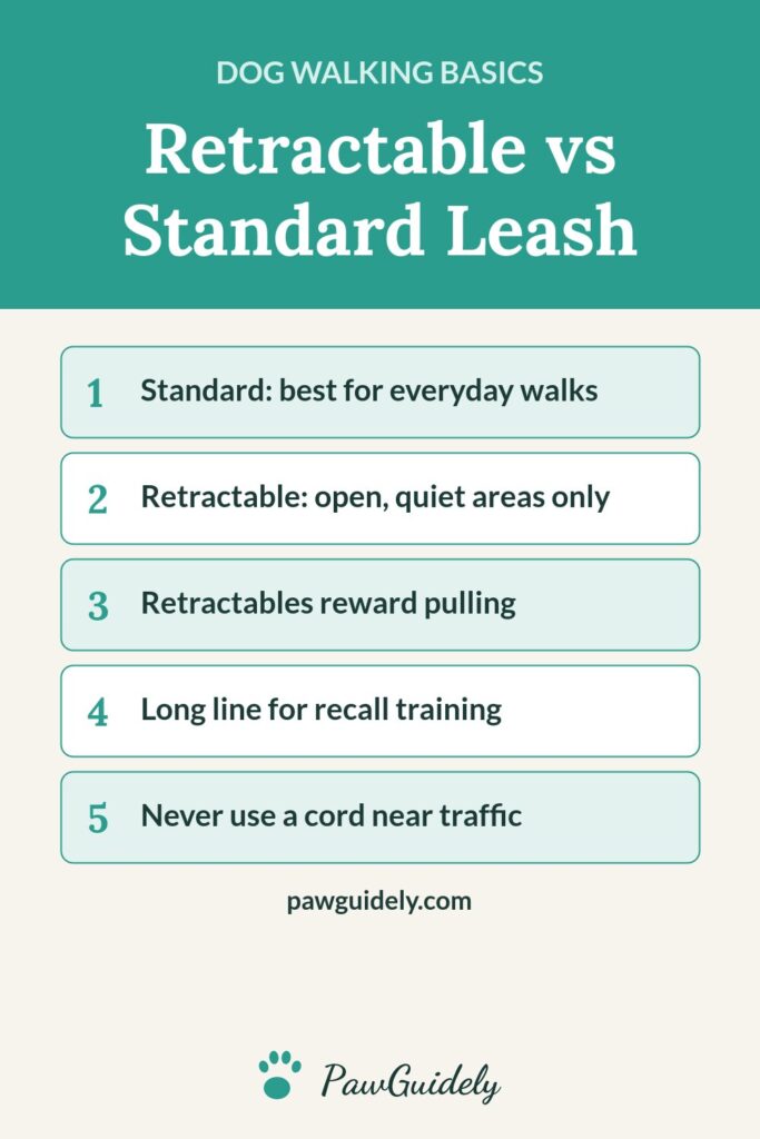 Pinterest graphic: retractable leash vs standard leash comparison